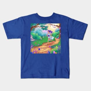 Fairy forest, goddess of nature running. Unique illustration Kids T-Shirt